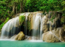 Wodospad Erawan Waterfall, Park Narodowy Erawan, Prowincja Kanchanaburi, Tajlandia, Skały