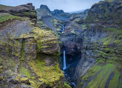 Kanion Mulagljufur, Wodospad Hangandifoss, Góry, Skały, Islandia