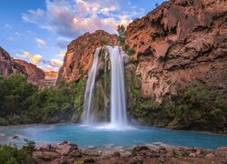 Góra, Skały, Wodospad, Havasu Falls, Arizona, Stany Zjednoczone