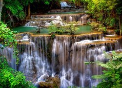 Wodospad Erawan, Kaskada, Drzewa, Park Narodowy Erawan, Kanchanaburi, Tajlandia
