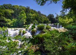 Chorwacja, Park Narodowy Krka, Wodospad, Kaskada, Las, Drzewa