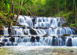 Wodospad Samlan, Las, Drzewa, Park Narodowy Namtok Phlio, Prowincja, Saraburi, Tajlandia