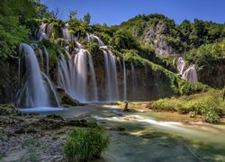 Chorwacja, Park Narodowy Jezior Plitwickich, Wodospad, Skały, Rośliny