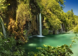 Chorwacja, Plitvice, Park Narodowy Jezior Plitwickich, Wodospad, Jezioro, Rośliny