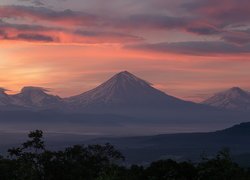 Góry, Wulkan, Kluczewska Sopka, Zachód słońca, Kamczatka, Rosja