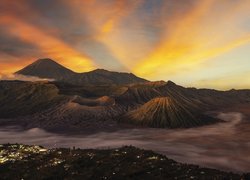 Góry, Wulkan, Mount Bromo, Wyspa Jawa, Indonezja, Zachód słońca