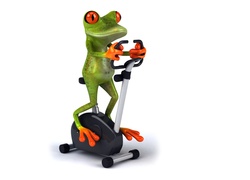 Żaba ćwicząca na rowerku stacjonarnym