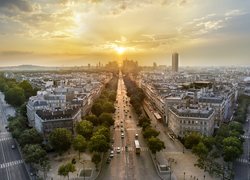 Francja, Paryż, Ulice, Budynki, Zachód słońca