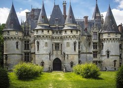 Zamek, Chateau de Vigny, Krzewy, Zieleń, Niebo, Francja