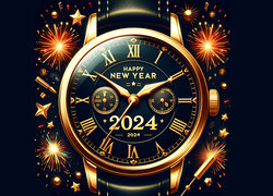 Zegar z napisem Nowy Rok 2024