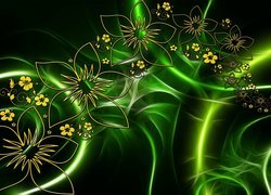 Zielony fractalius z żółtymi kwiatami