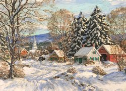 Zima w górskiej wiosce na obrazie Mariana Gray Travera