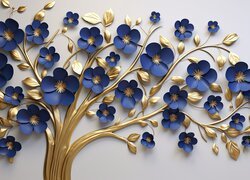 Złota gałązka z niebieskimi kwiatkami