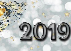 Nowy Rok, 2019, Dzwonki, Bombki, Grafika