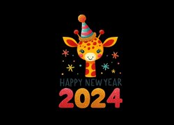 Żyrafa z życzeniami noworocznymi na ciemnym tle