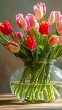 Rozświetlony bukiet tulipanów w wazonie