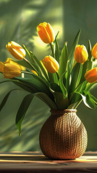 Rozświetlone żółte tulipany w wazonie