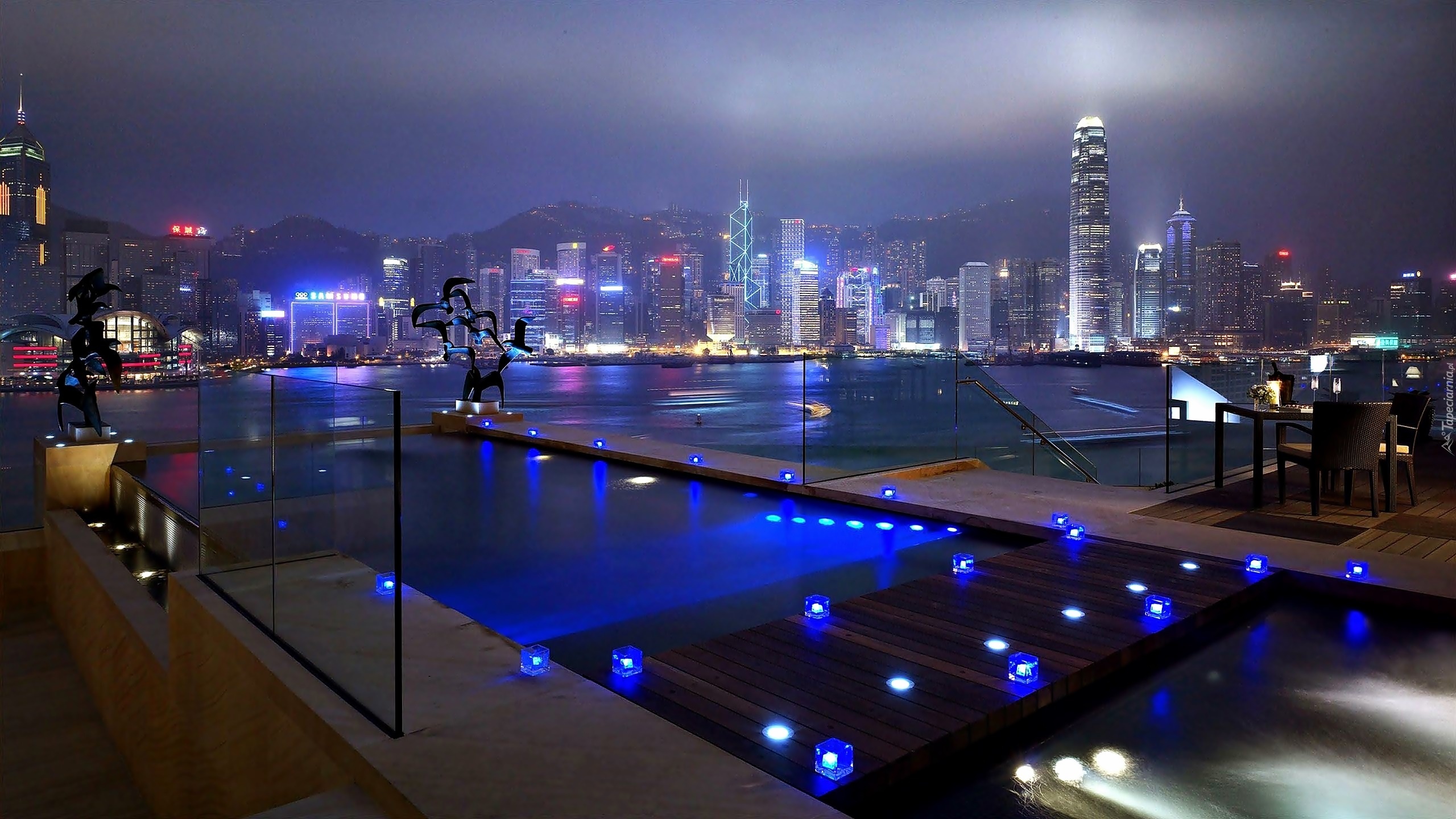 Drapacze, Chmur, Hotel, Intercontinental, Hong Kong, Fragment, Miasta, Nocą