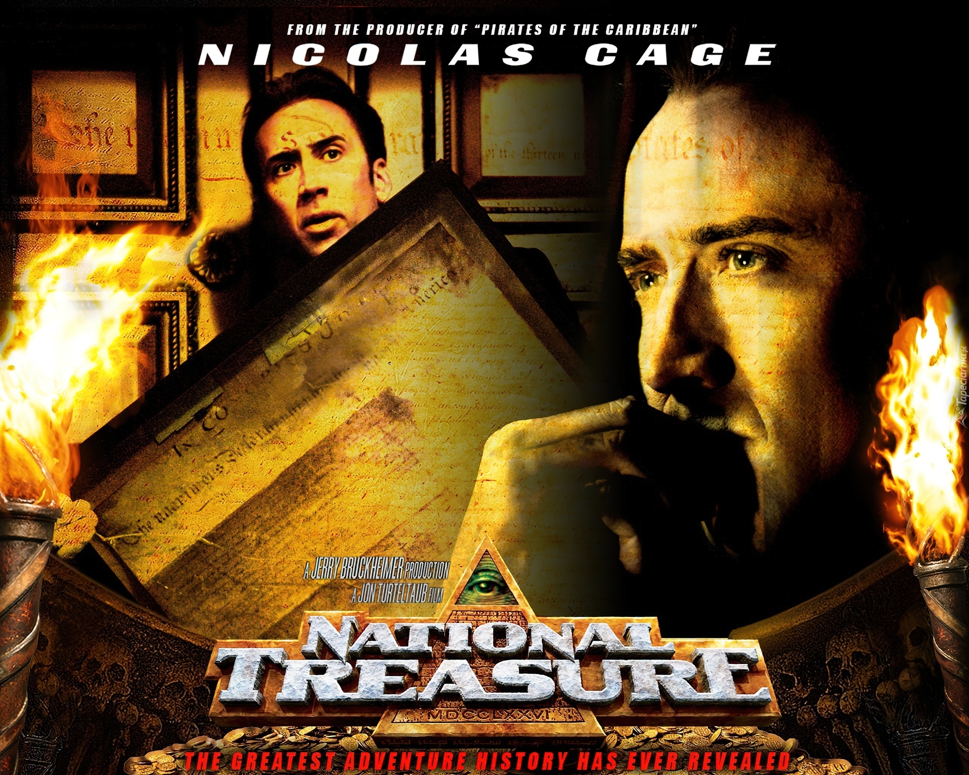 National Treasure 1, Nicolas Cage, obrazy, stare, pismo