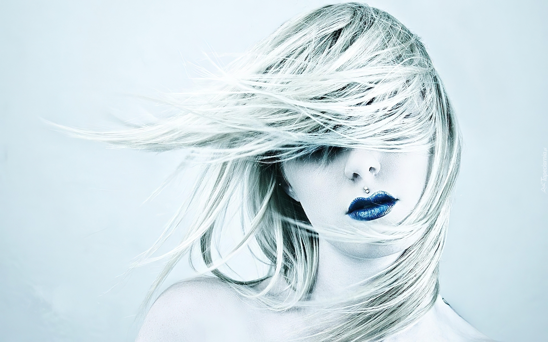 Kobieta, Włosy, Niebieskie, Usta