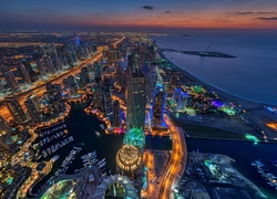 Dubaj, Miasto Nocą, Panorama, Z Lot Ptaka