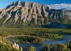 Góra, Mount Rundle, Drzewa, Jezioro, Park Narodowy Banff, Kanada