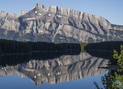 Jezioro, Two Jack Lake, Góry, Mount Rundle, Park Narodowy Banff, Kanada