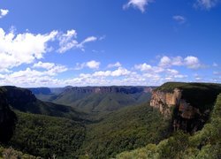 Góry Błękitne, Roślinność, Niebo, Chmury, Park Narodowy Gór Błękitnych, Nowa Południowa Walia, Australia