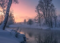 Zimowy mglisty poranek nad rzeką
