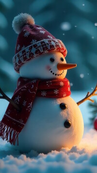 Bałwanek w czapce i szaliku na śniegu