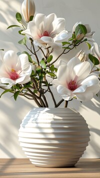 Białe magnolie w białym wazonie