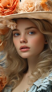 Blondynka w kapeluszu z kwiatami