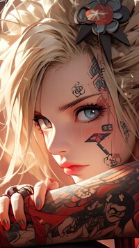 Blondynka z tatuażami w anime