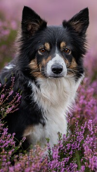 Border collie wśród wrzosów