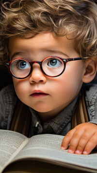 Chłopiec w okularach z książką