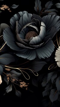Ciemne kwiaty i liście w grafice