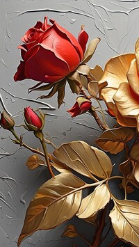 Czerwona róża ze złotymi listkami