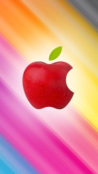 Czerwone logo Apple na tle w pasy