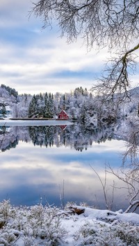 Czerwony domek nad jeziorem