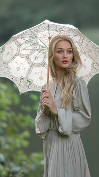 Długowłosa blondynka pod parasolem