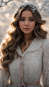 Długowłosa kobieta w zimowym lesie