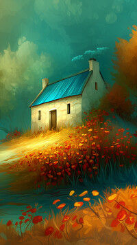 Dom na wzgórzu obok jesiennych drzew