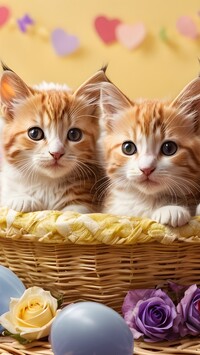 Dwa rudawe kotki w koszyku