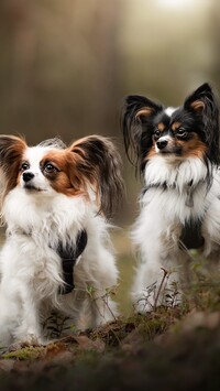 Dwa spaniele kontynentalne miniaturowe Papillon