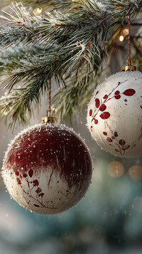 Dwie bombki na świerkowej gałązce