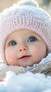 Dziecko w ośnieżonej czapce i kurtce