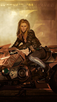 Dziewczyna na motocyklu z gry Cyberpunk 2077