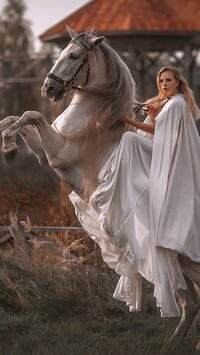 Dziewczyna na siwym koniu