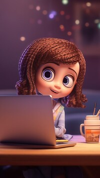 Dziewczynka przy laptopie w grafice