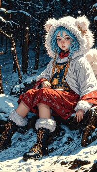 Dziewczynka w czapce w zimowym lesie